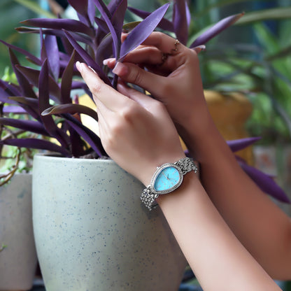 Women's Luxury Silver Watch With Blue Dial