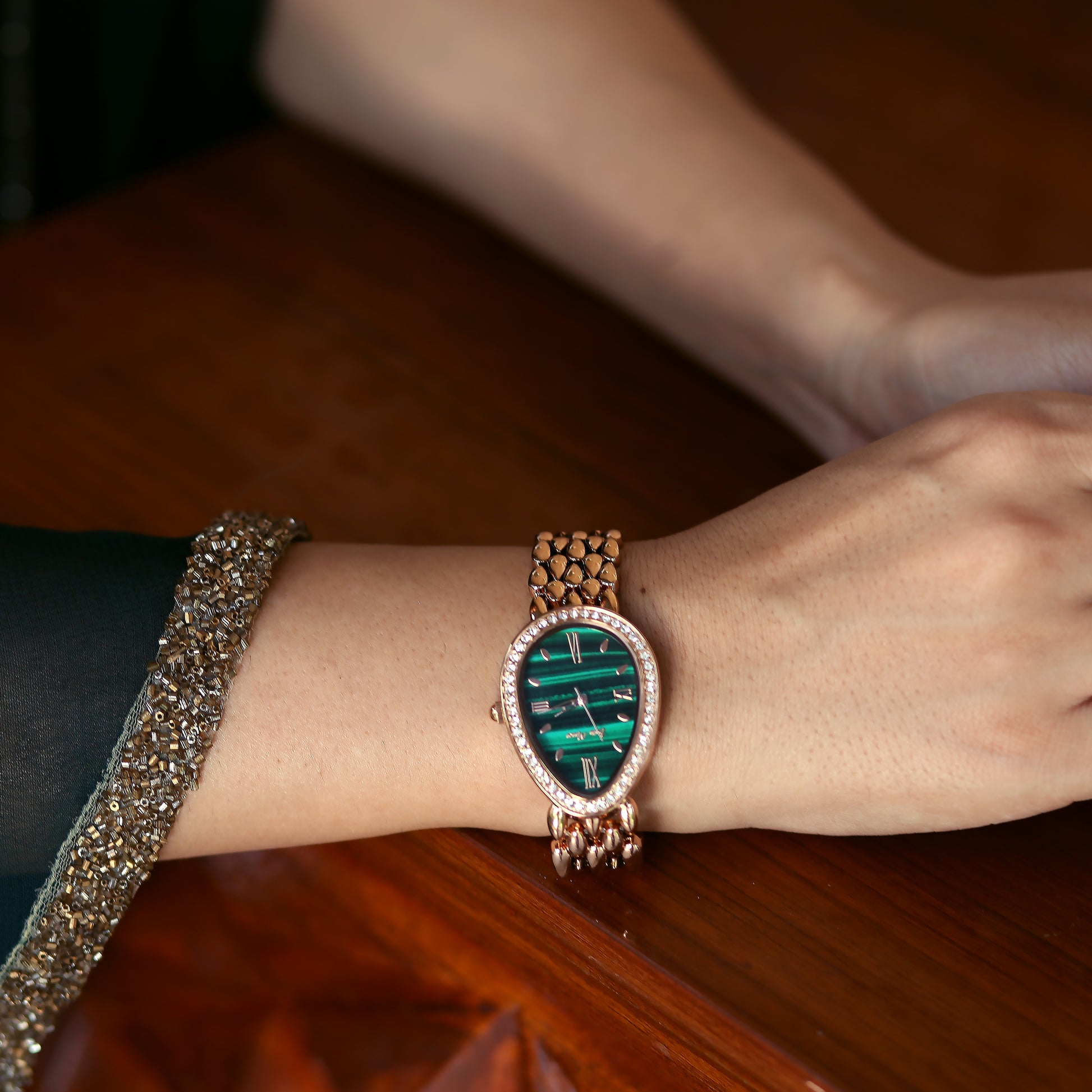 Rose Gold Watch With Green Dial