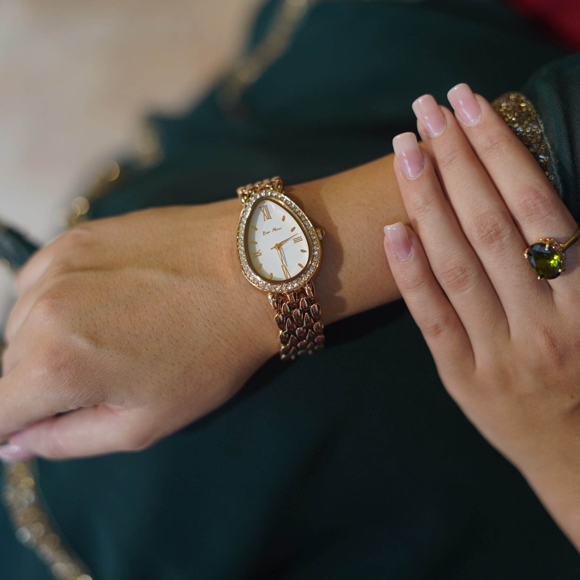 Girl Wearing Rose Gold Watch With White Dial
