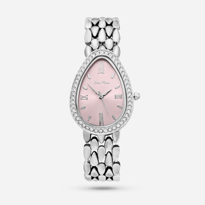 Silver Watch With Pink Dial