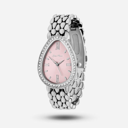 Silver Watch With Pink Dial