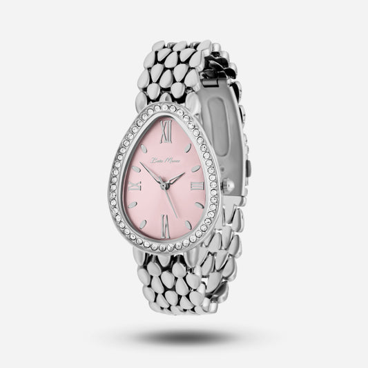 Silver Watch With Pink Dial