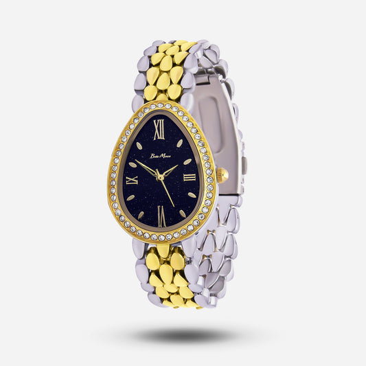 Silver Gold Watch With Black Dial